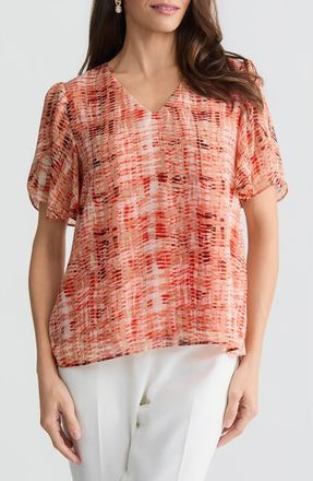 Kasper Flutter Sleeve Top in Mandarin Multi at Nordstrom, Size X-Large