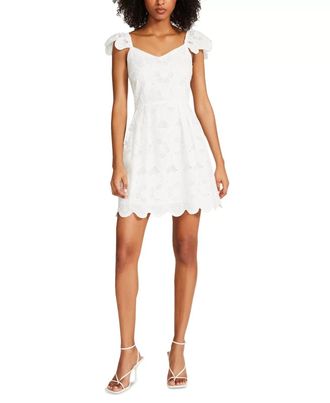 Steve Madden Sierra Mini Dress Womens White Floral Cotton Scalloped Hem PALL5
