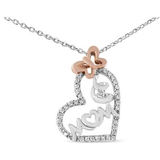 House of Brilliance Two Tone.925 Sterling Silver 1/5 cttw Diamond Mom and Heart Pendant Necklace in White at Nordstrom