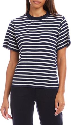 Karen Kane Stripe Cotton T-Shirt in Navy/white at Nordstrom, Size X-Small P