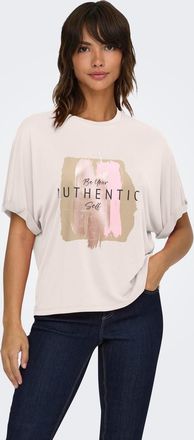 Only T-Shirt ONLY ONLFREE LIFE S/S FOLD-UP TOP BOX JRS, Damen, Gr. XS, pumice stone print:free authentic, Jersey, Obermaterial: 70% Modal, 30% Polyester, b