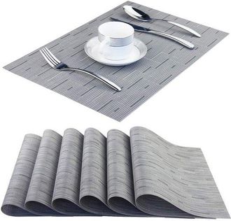 OEM Juego De 6 Manteles Individuales De Vinilo Tejido, Lavables, Para Interiores Y Antideslizantes (gris Claro, 6 Juegos)