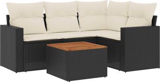 vidaXL Vidaxl - Set De Muebles De Jard&iacute;n 5 Pzas Y Cojines Rat&aacute;n Sint&eacute;tico Negro