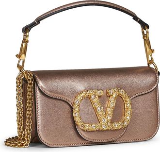 Valentino Garavani Womens Small Shoulder Bag Loc&ograve; Gold Calf Leather Handbags Hand