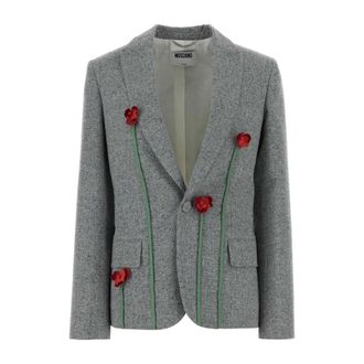 Moschino Blazers, female, Gray, Size: S Embroidered Tweed Jacket