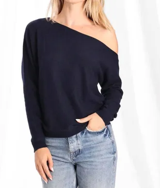 Minnie Rose Cashmere Off-The-Shoulder Top In Navy