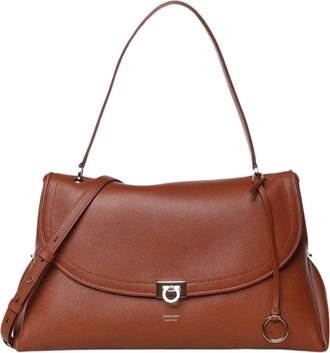 Ferragamo Sh L Curved Flap Calf Leather Handbag