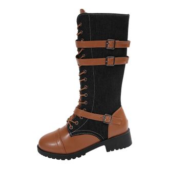 Generic Boots for Women Uk,Knee High Boots for Women 2026,Womens Knee High Riding Combat Boot Lace Up And Zip Riding Boot With Buckles,Side Zipper Classic Com
