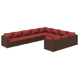vidaXL Set Muebles De Jard&iacute;n 10 Piezas Cojines Rat&aacute;n Sint&eacute;tico Marr&oacute;n Vidaxl