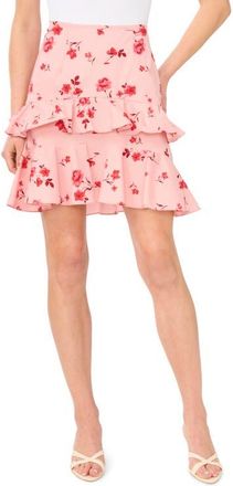 CeCe by Cynthia Steffe Tiered Flounce Miniskirt in Coral Bloom at Nordstrom, Size 10