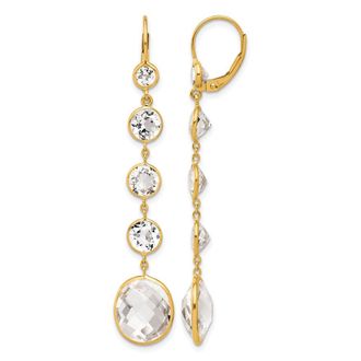 Diamond2Deal 14K Yellow Gold Crystal and White Topaz Drop Dangle Earrings