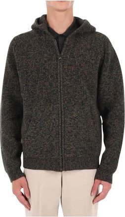Roberto Collina Maglia full zip con cappuccio - Heren - Vesten - Groen - M - Wol - Truien & Vesten