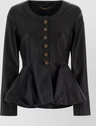 Chlo&eacute; leather jacket button detail long sleeves