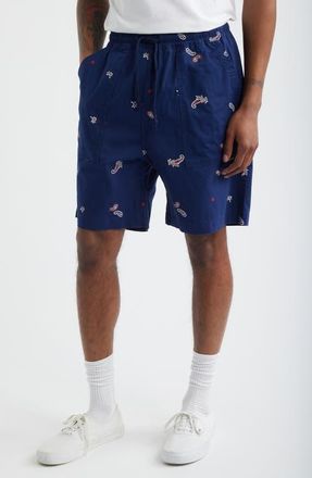 Service Works Paisley Organic Cotton Poplin Drawstring Chef Shorts in Royal at Nordstrom, Size X-Large