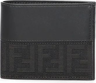 Fendi Accessoires, Heren, Zwart, ONE Size, Leer, Bi-Fold Portemonnee met Muntvak