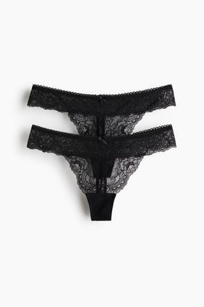 H&M 2-pack lace thong briefs - Schwarz