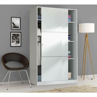 Dmora Dmora - Guardarropa Dnocer, Armario dormitorio con 2 puertas correderas, Mueble con 4 baldas y barra perchero, 120x50h200 cm, Blanco