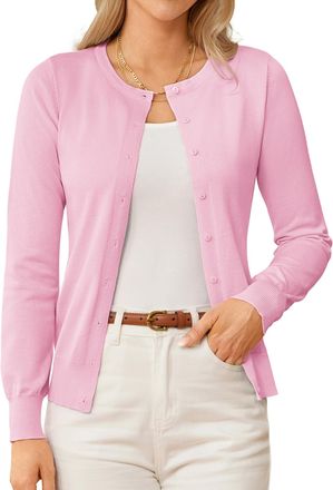 Grace Karin Womens Classic Long Sleeve Knit Cardigan Sweaters Casual Open Front Button Down Cardigan S-3XL - pink - Medium
