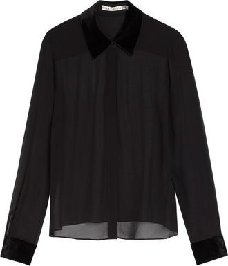 Alice & Olivia Willa Velvet-trim Semi-sheer Chiffon Shirt - Black - S (UK8-10 / S)