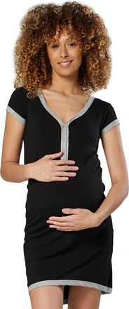 Happy Mama Womens Maternity Nursing Breastfeeding Nightdress Shirt Gown. 981p (Black & Grey Melange, UK 14/16, 2XL)