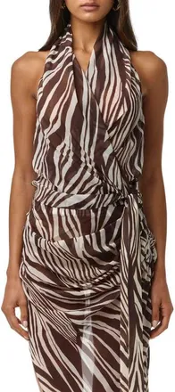 Naked Wardrobe Chiffon Halter Top in Wild Riviera at Nordstrom, Size X-Small
