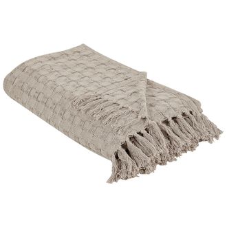 Beliani Beliani - Colcha Manta Decorativa Con Flecos Algod&oacute;n Gris Pardo 200 X 220 Cm Bere