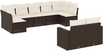 vidaXL Set De Sof&aacute;s De Jard&iacute;n 9 Pzas Y Cojines Rat&aacute;n Sint&eacute;tico Marr&oacute;n Vidaxl