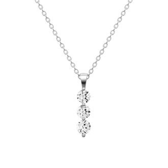 Diamond2Deal 10K White Gold 1 Ct Round Lab Grown Diamond Three Stone Snow Pendant Necklace