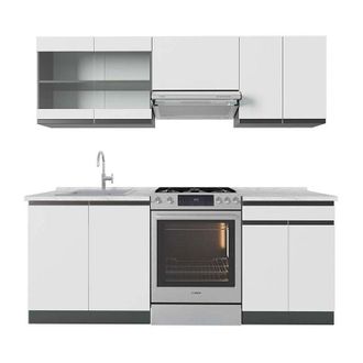 Vicco Cucina componibile R-Line, Bianco/antracite, 200 cm, pl Marmo