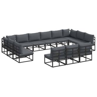 Berkfield Home Garden Sofa Set with Cushion with Pillow 13 pcs Black Aluminium