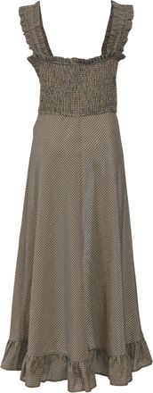 Ganni Gingham Ruffled Smocked Seersucker Midi Dress in Multicolor Cotton