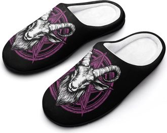 Generic Baphomet Satanic Goat Head Mens House Slippers Memory Foam Washable Cotton Slip on Home Shoes