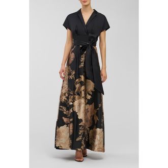 Kay Unger Samira Tie Belt Gown in Black/Gold at Nordstrom Rack, Size 14