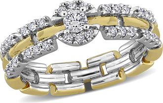 Mimi & Max Created Forever 2/5ct TW Lab-Grown Diamond Halo Link Ring Two-Tone Sterling Silver