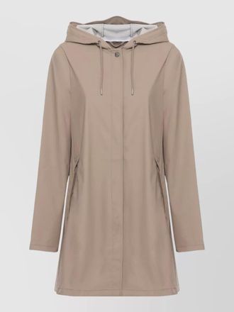 Rains hooded long sleeve raincoat snap button cuffs