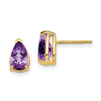 Diamond2Deal 14k Yellow Gold 8x5mm Pear Amethyst Earrings