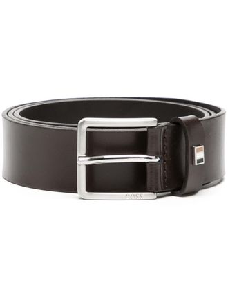 BOSS Italian-made leather belt with signature-stripe trim - men - Calf Leather - 105 - Brown