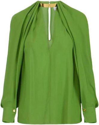 Elisabetta Franchi Overhemden, Dames, Groen, XS, Blouse van viscose georgette met juweel detail