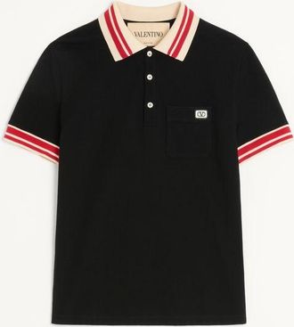 Valentino Cotton Piqu&eacute; Polo Shirt With VLogo Patch Man BLACK XXL