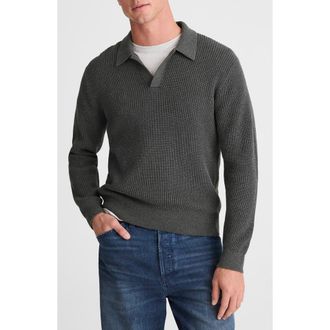 Madewell Shaker Stitch Cotton Sweater Polo in Heather Charcoal at Nordstrom, Size Xx-Large