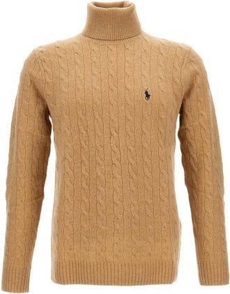 Polo Ralph Lauren Cable Knit Turtleneck Sweater With Embroidered Logo