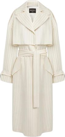 Dondup Lange Pinstripe Trenchcoat - Dames - Trenchcoats - Wit - S - Wol - Jassen