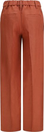 Brunello Cucinelli Womens Wide-Leg Pants Linen With Elastic Waistband And Belt Loops Orange Flame Trousers