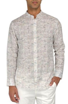 Brooklyn Brigade Abstract Leaves Mandarin Collar Linen Blend Shirt in Beige at Nordstrom Rack, Size Xx-Large