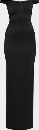 Alex Perry Off-The-Shoulder V-Neck Satin Crepe Gown