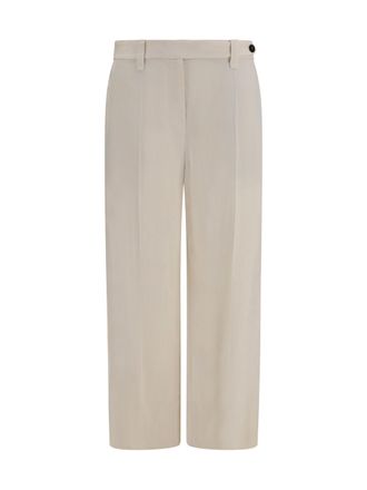 Brunello Cucinelli Womens Cigarette Pants Viscose-Linen Cream Viscose; Other Fibres Trousers