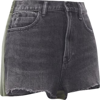 Alexander Wang Bite Clash High Rise Black Denim Green Sweats Cut Off Shorts 24