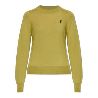 Ami Wollen Trui Met Geborduurd Logo - Dames - Ronde hals truien - Groen - 2XS - Wol - Truien & Vesten