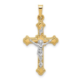Diamond2Deal 14k Two-tone Gold Polished INRI Crucifix Pendant