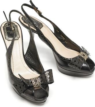 Dior 100 mm Cannage Bow Butterfly lakleren slingback pumps - Zwart